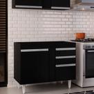 Balcão de Cozinha Lavanderia Sem Tampo 02 Gavetas Bia Preto 100 Cm L06 - D'Rossi