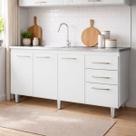 Balcão de Cozinha Maiza 160cm 3 Portas 3 Gavetas Branco