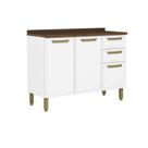 Balcão de Cozinha Modulado c/ Tampo Bella c/ 3 Portas e 2 Gavetas 120cm Branco - Bertolini