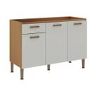 Balcão de Cozinha p/ Pia Essência c/ 3 Portas e 1 Gaveta s/ Tampo 120cm Freijo/White Laca - Genialflex Balcão de Cozinha p/ Pia Essência c/ 3 Portas e 1 Gaveta s/ Tampo 120cm Freijo/White Laca - Genialflex