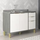 Balcão de Cozinha para Pia 120 Cm Domus 2 Portas 3 Gavetas Silver/Branco - Hecol Móveis