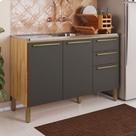 Balcão de Cozinha para Pia 120 Cm Napoli 3 Portas 2 Gavetas 100% Mdf Amêndoa/Chumbo - Rio Doce