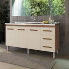 Balcão de Pia 150 Cm Diana Cozinha Gabinete Armário 3 Portas 3 Gavetas Savana Off White Moblis
