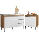 Balcão de Pia 2 Portas Andréia 120 cm com Balcão Cooktop Amendoa/Branco Sem Tampo AJL Móveis