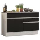 Balcão de Pia Armário de Cozinha 120 cm 1 Porta e 2 Gavetas (Com Tampo) Branco/Preto Glamy Madesa