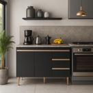 Balcão de Pia Cozinha Modulada Serena com Gavetas MDP 120x88x52cm Preto 0449