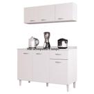 Balcão De Pia E Armário Aéreo 120 Cm Branco Brilho - Poquema