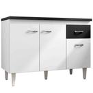 Balcão de Pia Para Cozinha 120 Cm Graziela 3 Portas 1 Gaveta Branco Preto