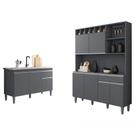 Balcão De Pia Tatiane 120 Cm E Armário Cozinha Kit Alice Cinza Fosco - Ajl