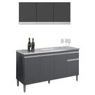 Balcão de Pia Tatiane 145 cm e Armário Aéreo Andréia 3 Portas 120 cm Cinza Fosco AJL
