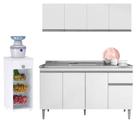 Balcão De Pia Tatiane 145 Cm E Armário Aéreo Andréia 4 Portas 150 Cm Com Fruteira Monalise Branco Brilho - Ajl Balcão De Pia Tatiane 145 Cm E Armário Aéreo Andréia 4 Portas 150 Cm Com Fruteira Monalise Branco Brilho - Ajl