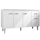 Balcão Denise para Cozinha Gabinete 4 Portas C/ Tampo Branco/Preto Flex