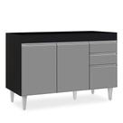 Balcão Gabinete 120cm 3 Portas 2 Gavetas Michigan Preto/Cinza - Lumil