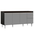 Balcão Gabinete 160cm Sem Tampo 4 Portas 2 Gavetas Arkansas Preto/Cinza - Lumil Móveis