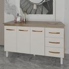 Balcão Gabinete Armário Cozinha Carine Savana Off White com Tampo Tampão 140 cm Mobília Decor Savana