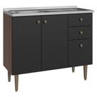 Balcão Gabinete com Pia 3 Portas e 2 Gavetas 105cm Rustic/preto Gourmet Madesa