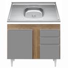 Balcão Gabinete Com Pia Inox 100cm 2 Portas 2 Gavetas Luziania Castanho/Cinza - Lumil Móveis Balcão Gabinete Com Pia Inox 100cm 2 Portas 2 Gavetas Luziania Castanho/Cinza - Lumil Móveis