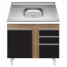 Balcão Gabinete Com Pia Inox 100cm 2 Portas 2 Gavetas Luziania Castanho/Preto - Lumil Móveis Balcão Gabinete Com Pia Inox 100cm 2 Portas 2 Gavetas Luziania Castanho/Preto - Lumil Móveis