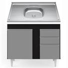 Balcão Gabinete Com Pia Inox 100cm 2 Portas 2 Gavetas Luziania Preto/Cinza - Lumil Móveis