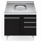 Balcão Gabinete Com Pia Inox 100cm 2 Portas 2 Gavetas Luziania Preto - Lumil Móveis Balcão Gabinete Com Pia Inox 100cm 2 Portas 2 Gavetas Luziania Preto - Lumil Móveis