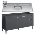 Balcão Gabinete Com Pia Inox 150cm 4 Portas e 1 Gaveta Gabriela Cinza - AJL Móveis Balcão Gabinete Com Pia Inox 150cm 4 Portas e 1 Gaveta Gabriela Cinza - AJL Móveis