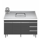 Balcão Gabinete com Pia Inox 150cm Andréia 3 Portas Cinza Ajl Móveis Balcão Gabinete com Pia Inox 150cm Andréia 3 Portas Cinza Ajl Móveis