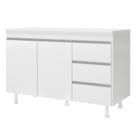 Balcão Gabinete Cozinha Lux 120cm 100% MDF Com Tampo 02 Portas e 03 Gavetas Branco - Abmaza