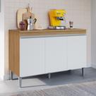 Balcão Gabinete Cozinha Manu 120cm 3 Portas Com Tampo MDP Multiuso Amêndoa Branco - Desk Design
