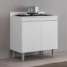 Balcão Gabinete Cozinha Para Fogão Cooktop 80cm 2 Portas Com Tampo Ellen Branco