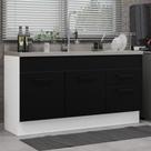 Balcão Gabinete de Pia Cozinha 150 cm 2 Portas e 2 Gavetas (Sem Tampo e Pia) Branco/Preto Agata Madesa