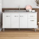 Balcão Gabinete de Pia Cozinha Multiuso 150cm Sem Tampo Gabriela Branco- MABE MAGAZINE Balcão Gabinete de Pia Cozinha Multiuso 150cm Sem Tampo Gabriela Branco- MABE MAGAZINE