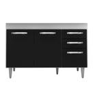 Balcão Gabinete de Pia Suécia 120cm 03 Portas 02 Gavetas Branco/Preto - Lumil Móveis