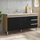 Balcão Gabinete p/ Pia Andreia sem tampo 160 cm AJL Móveis - Amêndoa e Preto Balcão Gabinete p/ Pia Andreia sem tampo 160 cm AJL Móveis - Amêndoa e Preto