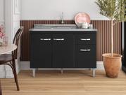Balcão Gabinete p/ Pia Gabriela sem tampo 120 cm AJL Móveis - Preto