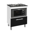Balcão gabinete para cooktop de 5 bocas e para forno elét. bur 01 porta cor branco preto com tampo marmorizado Balcão gabinete para cooktop de 5 bocas e para forno elét. bur 01 porta cor branco preto com tampo marmorizado
