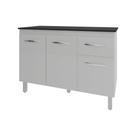 Balcão Gabinete Para Pia 118 Cm Cozinha Aline Branco Com Tampo Tampão 120 Cm Preto