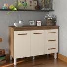 Balcão Gabinete Para Pia 118 cm Cozinha Bruna Savana Off White com Tampo Tampão 120 cm Savana
