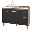 Balcão Gabinete Para Pia Anyta 118cm 03 Portas Sem Tampo Savana Preto - Abmaza