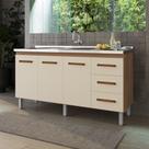 Balcão Gabinete Para Pia Dana 148cm 03 Portas 03 Gavetas Sem Tampo Savana Off White - Desk Design
