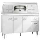 Balcão Gabinete Pia Inox 150cm Gabriela 4 Portas Branco/Preto - AJL Móveis