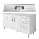 Balcão Gabinete Pia Inox 160cm Nathan 3 Portas Branco - Nathy Móveis