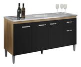 Balcão Gabriela Multiuso S/tampo 150cm Amêndoa/preto