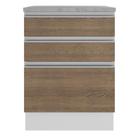 Balcão Glamy 60 cm 3 Gavetas Branco e Rustic Madesa