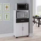 Balcão IPE Multiuso de Cozinha com Rodízios Espaço para Forno e Micro ondas 2 Portas e Design Moderno