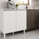 Balcão Multiuso 80 cm MDF Branco Fosco com Tampo, Linha Modular para Cozinha e Lavanderia, Puxador Perfil, Entregue Montado