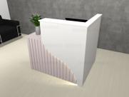 Balcão Orgânico Ripado Loja Atendimento Recepção Rosa Milk Shake e Branco com LED