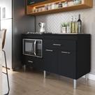 Balcão Para Cooktop 1,40m 5 Bocas 1 Nicho Com 2 Portas E 2 Gavetas Turim Preto