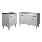 Balcão Para Cooktop 4 Bocas Fran Branco E Armário Aline 118 Cm Cozinha Gabinete Branco Com Tampo Tampão Branco