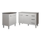 Balcão Para Cooktop 4 Bocas Fran Branco E Armário Bruna 118 Cm Cozinha Gabinete Branco Com Tampo Tampão Branco