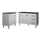 Balcão Para Cooktop 4 Bocas Fran Branco E Armário Bruna 118 Cm Cozinha Gabinete Branco Com Tampo Tampão Preto